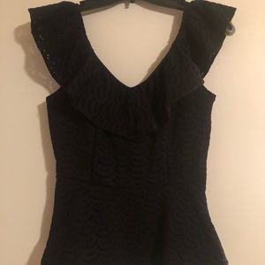 Black eyelet peplum top